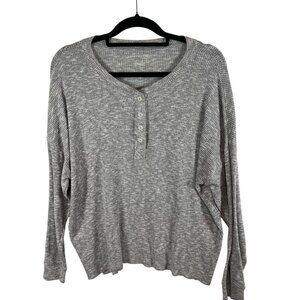American Eagle Women’s XL Grey Ribbed‎ Long Sleeve Henley Classic Cozy Oversized